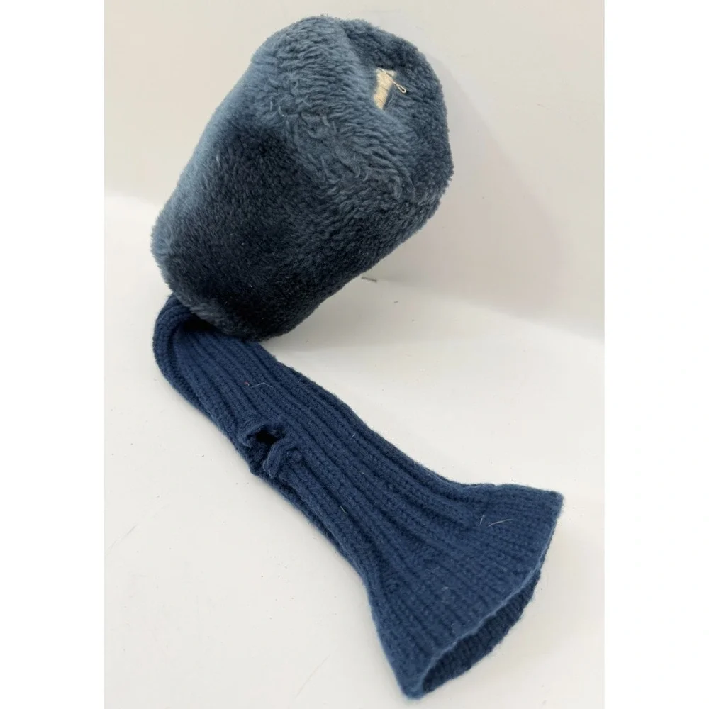 Vintage Unbranded Plush Fur 1 Wood Driver Golf Club Headcover Navy Blue Knit